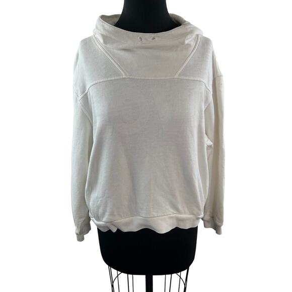 KATHARINE HAMNETT Organic Cotton LOVE Hoodie Ivory Cozy Pullover Sweatshirt Sz S - Picture 1 of 9